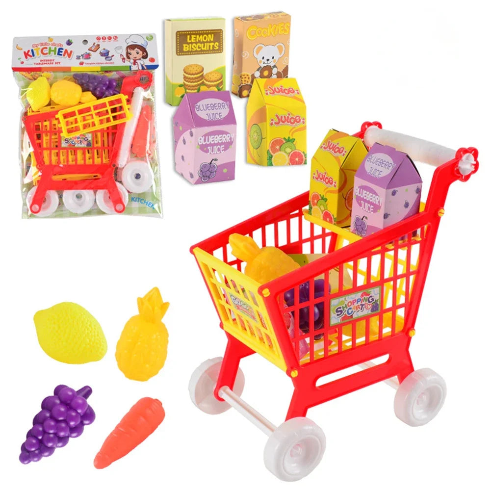 21 Pieces Trolley Toys Interactive Play Set Shopping Cart Play Set Role Play Toys Pretend Play Educational Toy for Children Kids