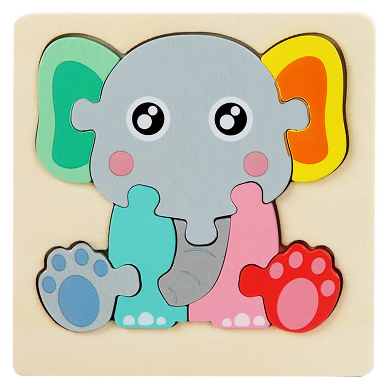 Kids Wooden Toys 3D Wood Puzzle Cartoon Animals Cognitive Jigsaw Puzzle Early Learning Educational Toys For Children Gift
