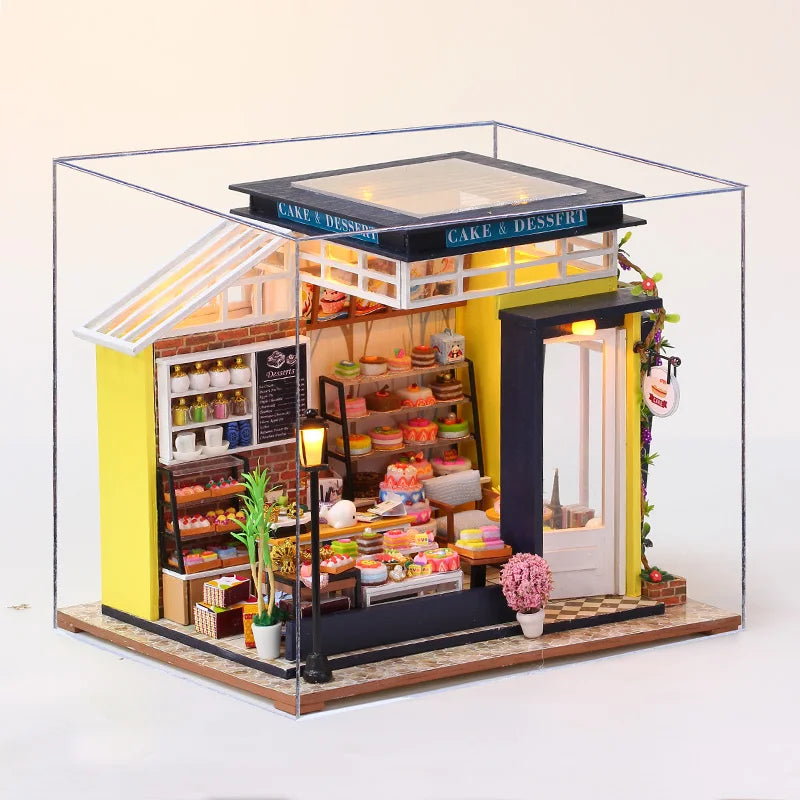 Wooden Miniature Dollhouse with LED Light Creative DIY Flower House Handmade 3D Puzzle Assembly Building Model Toys Doll Houses