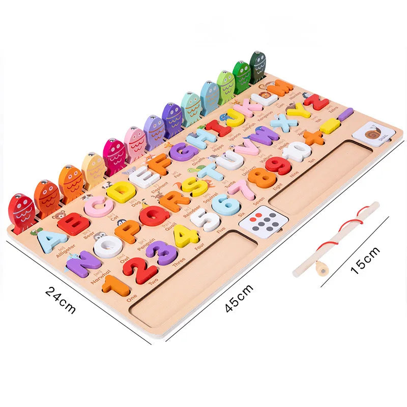 Kids Montessori Math Toys For Toddlers Educational Wooden Puzzle Fishing Toys Count Number Shape Matching Sorter Games Board Toy