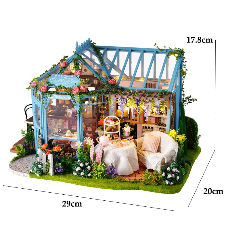 Wooden Miniature Dollhouse with LED Light Creative DIY Flower House Handmade 3D Puzzle Assembly Building Model Toys Doll Houses