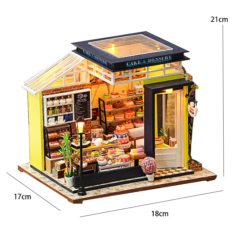 Wooden Miniature Dollhouse with LED Light Creative DIY Flower House Handmade 3D Puzzle Assembly Building Model Toys Doll Houses