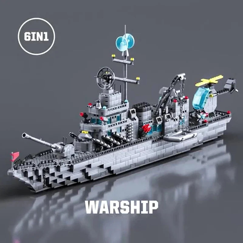 Navy War Chariot Ship Army Boat Plane Model Warships Building Blocks Construction Set for Boys Bricks Toys Christmas Gifts