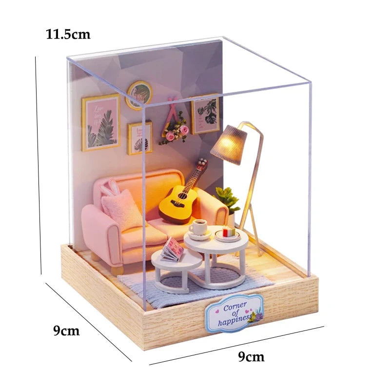 Wooden Miniature Dollhouse with LED Light Creative DIY Flower House Handmade 3D Puzzle Assembly Building Model Toys Doll Houses