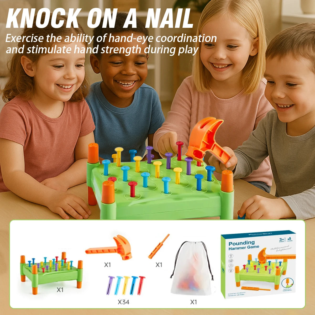 Educational Toys Nail Hammer Pile Driving Platform Montessori Teaching Aids Early Education Children Concentration Training Toy