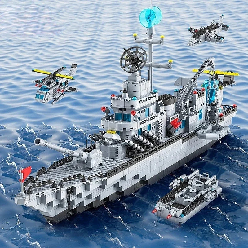 Navy War Chariot Ship Army Boat Plane Model Warships Building Blocks Construction Set for Boys Bricks Toys Christmas Gifts