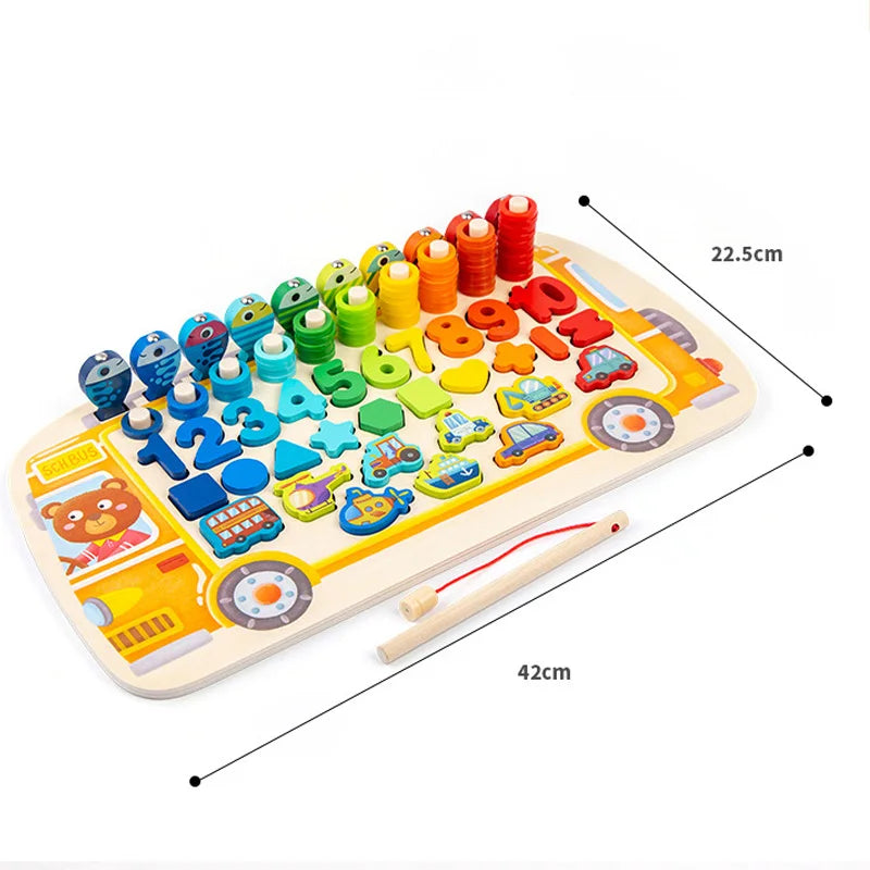 Kids Montessori Math Toys For Toddlers Educational Wooden Puzzle Fishing Toys Count Number Shape Matching Sorter Games Board Toy