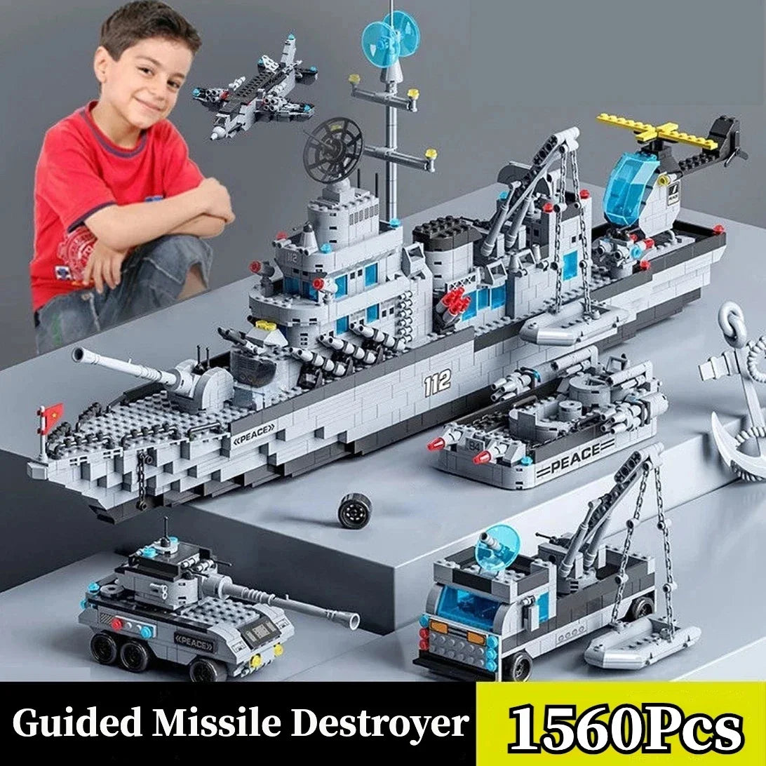 Navy War Chariot Ship Army Boat Plane Model Warships Building Blocks Construction Set for Boys Bricks Toys Christmas Gifts