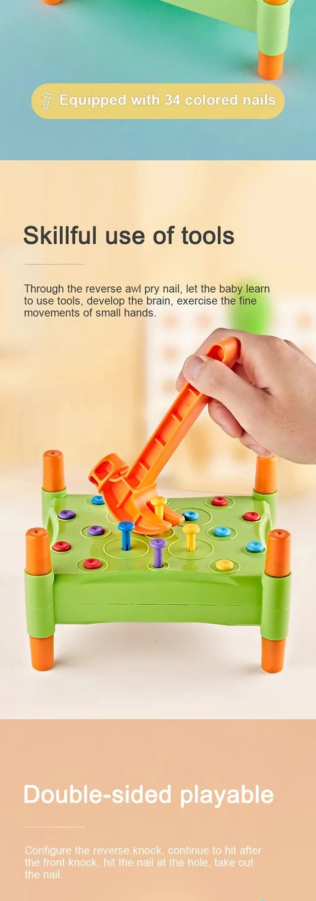 Educational Toys Nail Hammer Pile Driving Platform Montessori Teaching Aids Early Education Children Concentration Training Toy