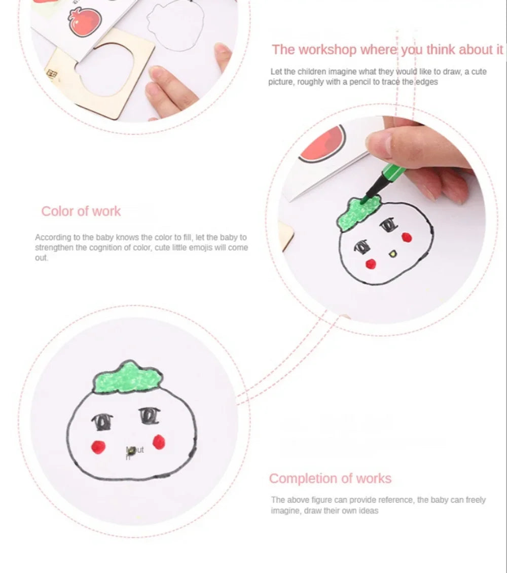Kids Drawing Toys Montessori DIY Painting Stencils Template Wooden Craft Puzzle Educational Toys for Boys Girls Best Gift