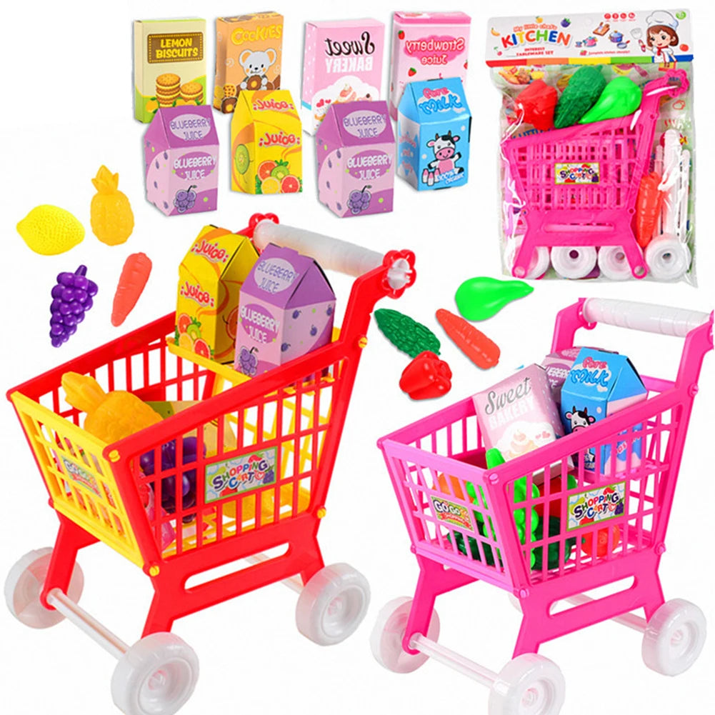 21 Pieces Trolley Toys Interactive Play Set Shopping Cart Play Set Role Play Toys Pretend Play Educational Toy for Children Kids