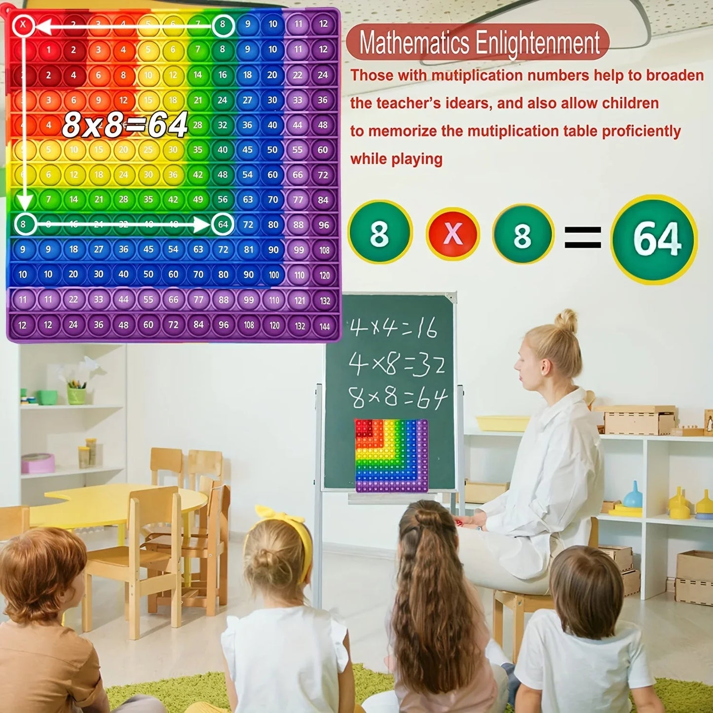 Educational Multiplication Push Bubble Fidget Pop Toys for Kids - Colorful Times Table Math Teaching Resources and Gifts