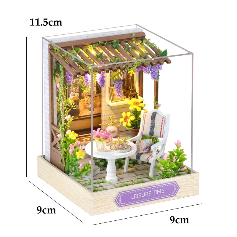 Wooden Miniature Dollhouse with LED Light Creative DIY Flower House Handmade 3D Puzzle Assembly Building Model Toys Doll Houses