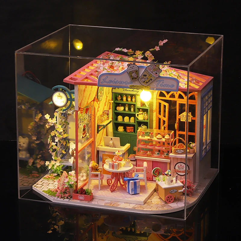 Wooden Miniature Dollhouse with LED Light Creative DIY Flower House Handmade 3D Puzzle Assembly Building Model Toys Doll Houses
