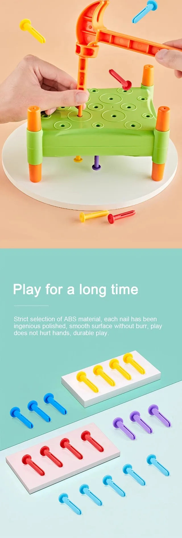 Educational Toys Nail Hammer Pile Driving Platform Montessori Teaching Aids Early Education Children Concentration Training Toy