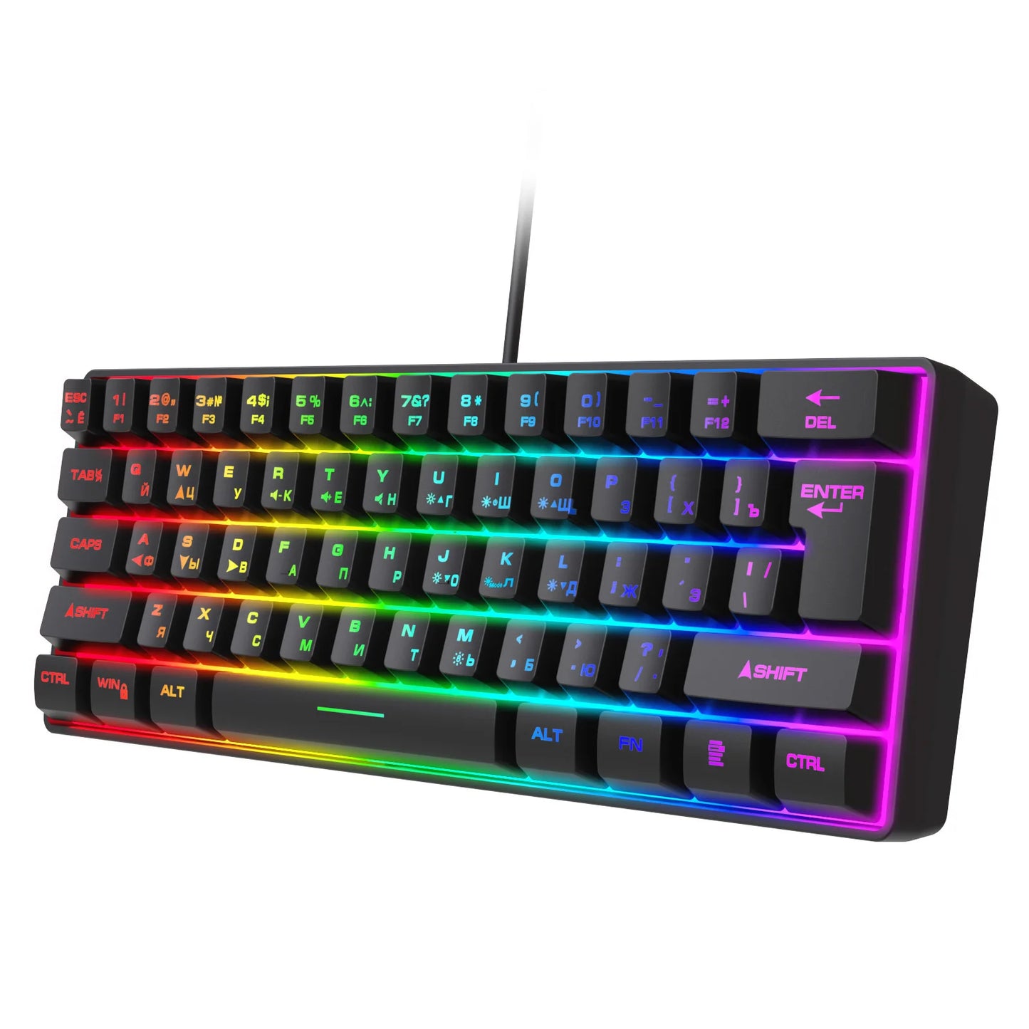 61 key RGB Russian computer games USB 60% wired keyboard