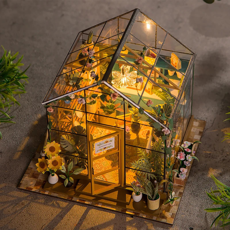 Wooden Miniature Dollhouse with LED Light Creative DIY Flower House Handmade 3D Puzzle Assembly Building Model Toys Doll Houses