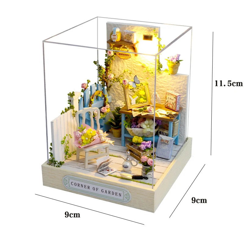 Wooden Miniature Dollhouse with LED Light Creative DIY Flower House Handmade 3D Puzzle Assembly Building Model Toys Doll Houses