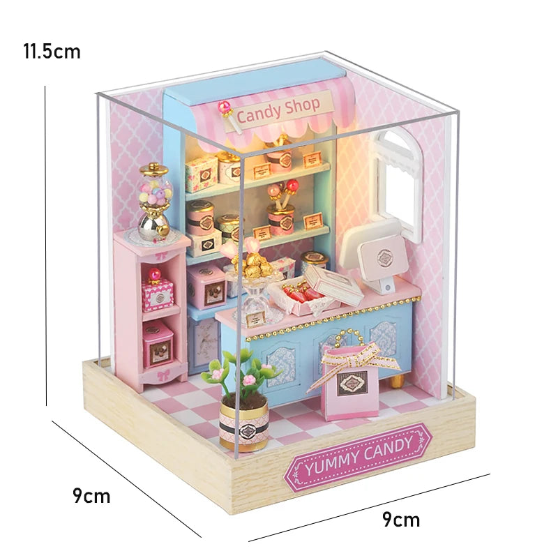 Wooden Miniature Dollhouse with LED Light Creative DIY Flower House Handmade 3D Puzzle Assembly Building Model Toys Doll Houses