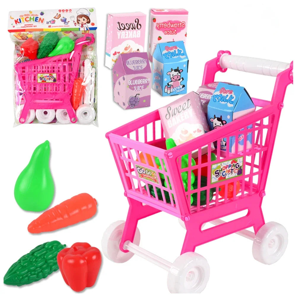 21 Pieces Trolley Toys Interactive Play Set Shopping Cart Play Set Role Play Toys Pretend Play Educational Toy for Children Kids