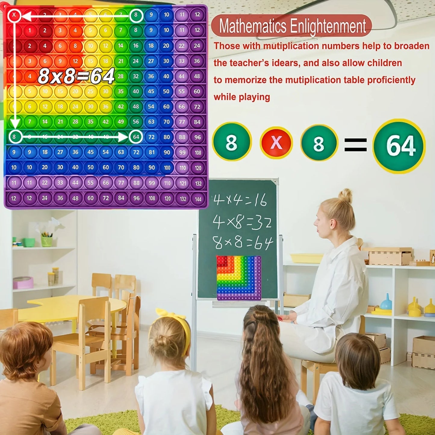 Educational Multiplication Push Bubble Fidget Pop Toys for Kids - Colorful Times Table Math Teaching Resources and Gifts